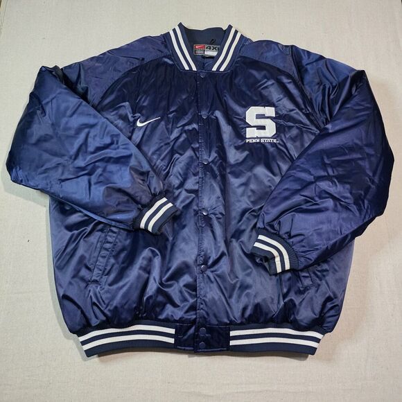 Vintage Nike Team Penn State Satin Navy Blue Puffer Varsity Jacket Size 4XLarge - Picture 1 of 11